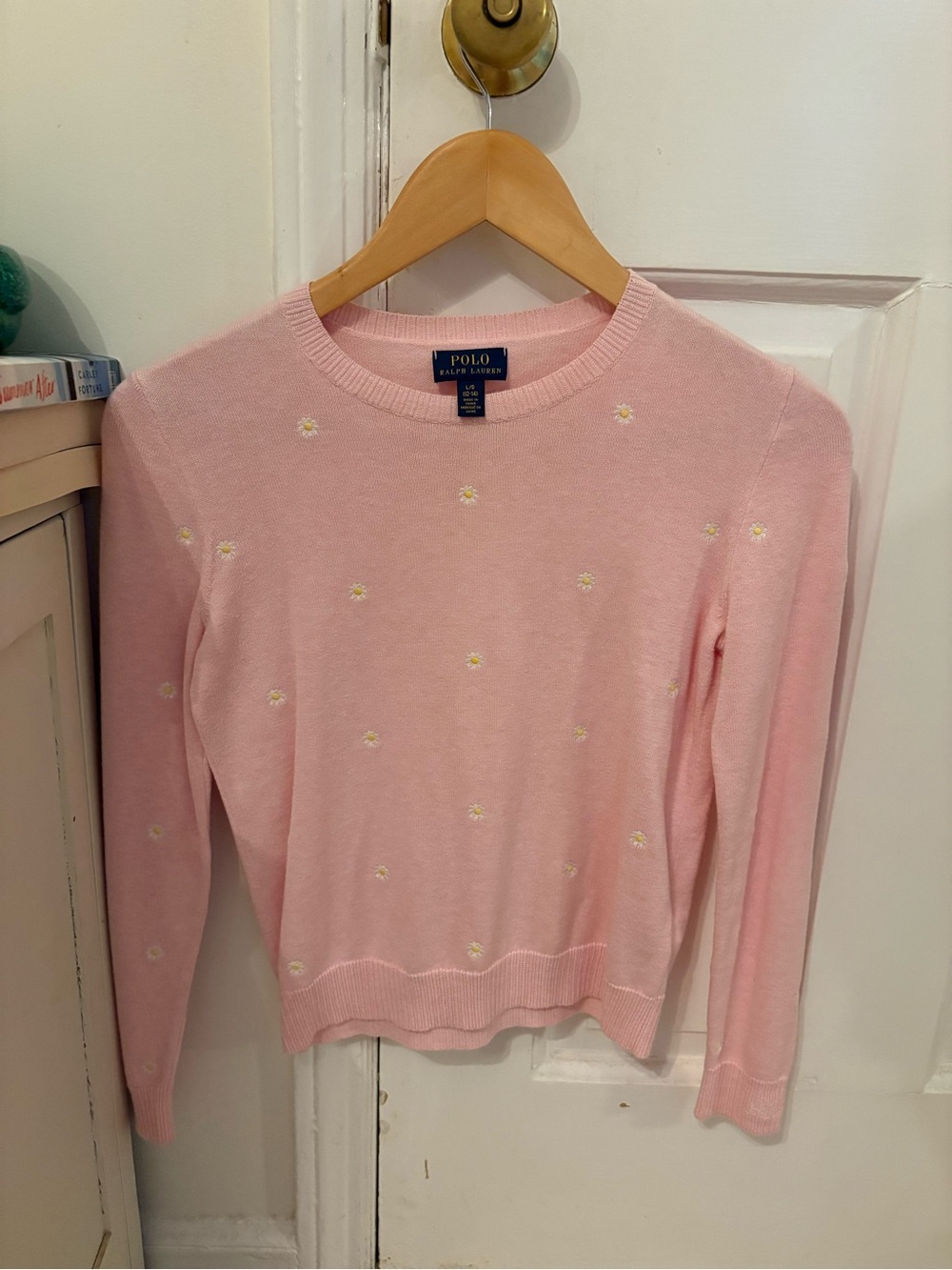 Polo by Ralph Lauren Light Pink Crewneck Sweater with Daisy Embroidery